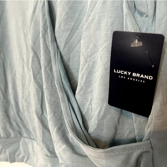 NWT Lucky Brand Sandwash Short Sleeve Wrap Top, Mineral Blue, Women’s Large - Picture 6 of 12